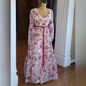 Lorrie Deb San Francisco Vtg 70s Size 6 Floral Chiffon Maxi Dress